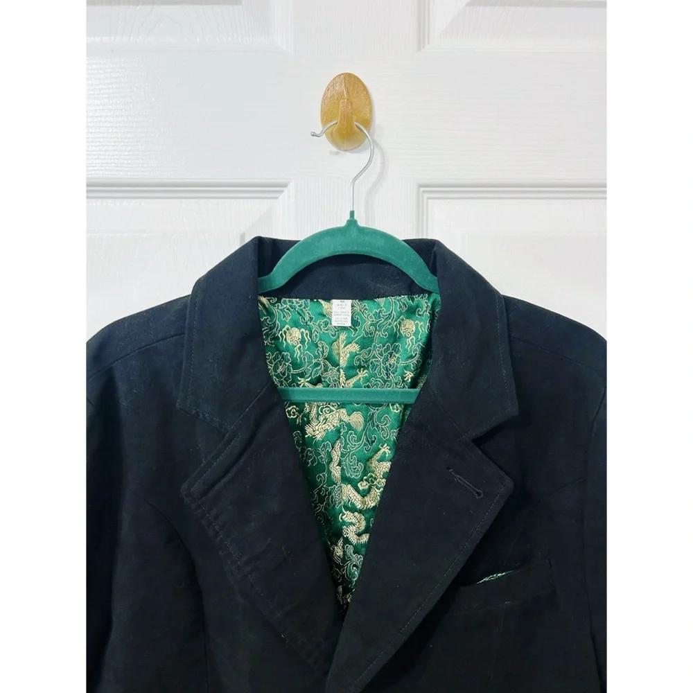 Betabrand Golden Dragon Reversible Smoking Jacket in Green/Black - Picture 5 of 14